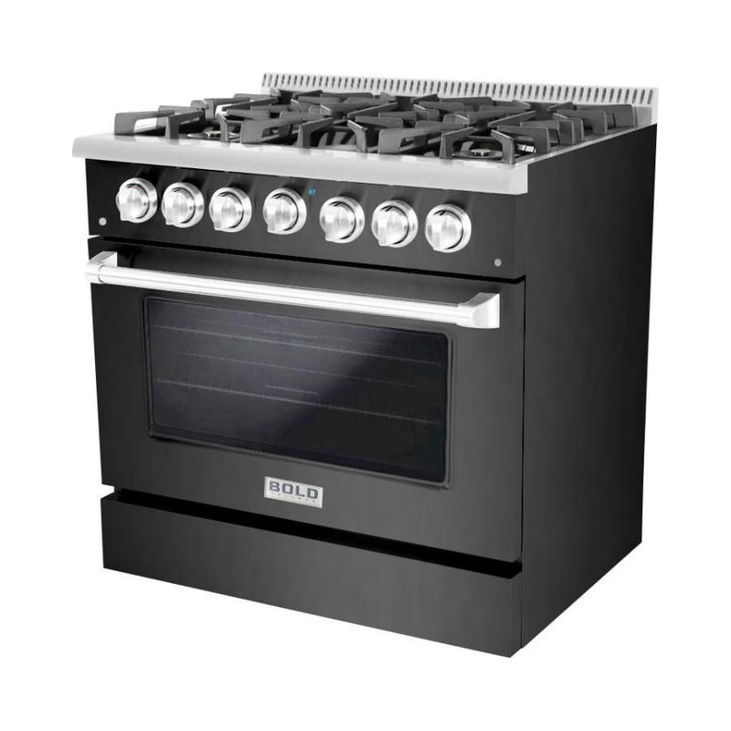 Hallman 36 In. Gas Range, Black Titanium with Chrome Trim - Bold Series, HBRG36CMBT