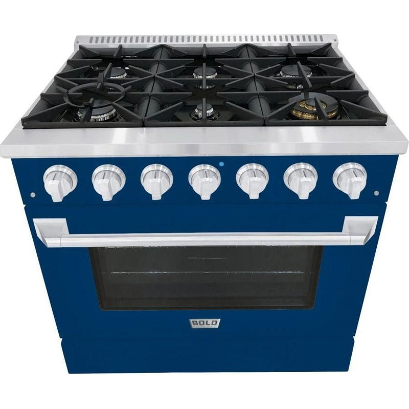 Hallman 36 In. Gas Range, Blue with Chrome Trim - Bold Series, HBRG36CMBU