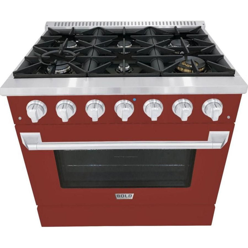 Hallman 36 In. Gas Range, Burgundy with Chrome Trim - Bold Series, HBRG36CMBG