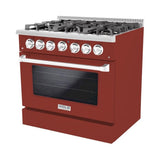 Hallman 36 In. Gas Range, Burgundy with Chrome Trim - Bold Series, HBRG36CMBG