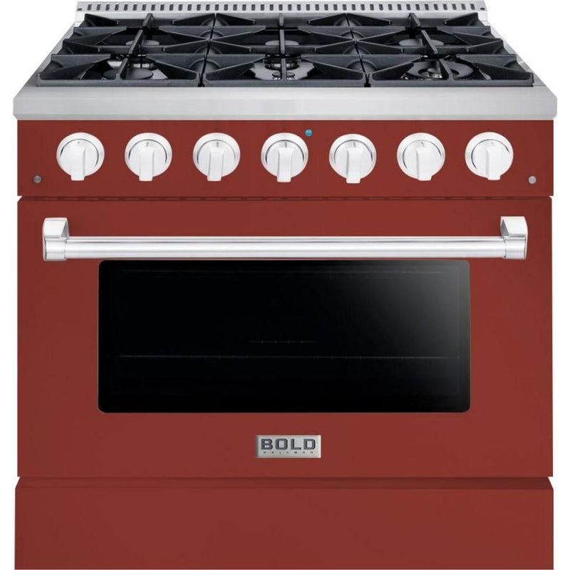 Hallman 36 In. Gas Range, Burgundy with Chrome Trim - Bold Series, HBRG36CMBG