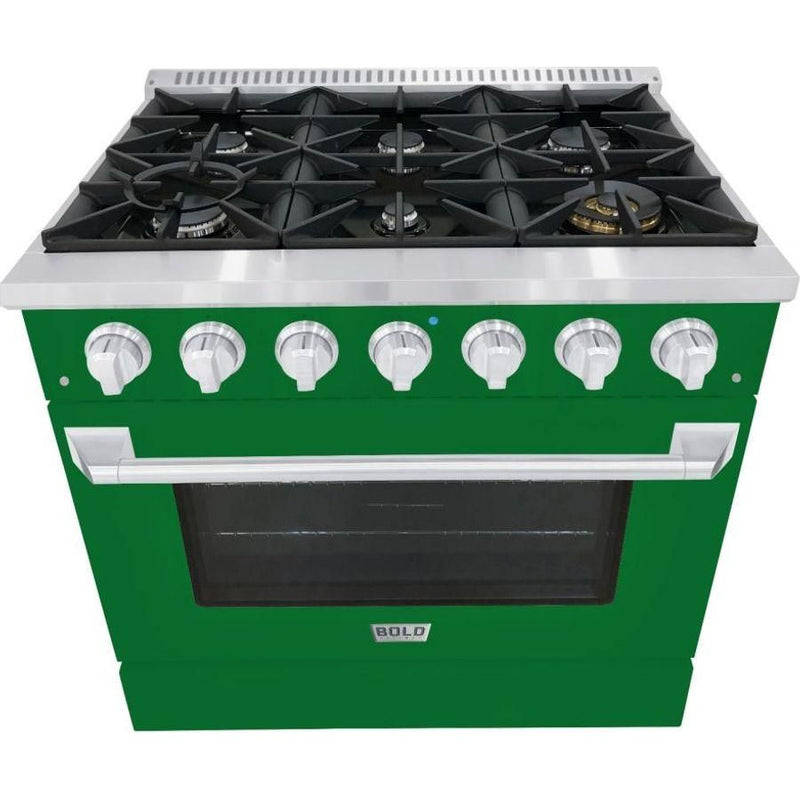 Hallman 36 In. Gas Range, Emerald Green with Chrome Trim - Bold Series, HBRG36CMGN