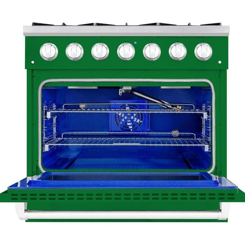 Hallman 36 In. Gas Range, Emerald Green with Chrome Trim - Bold Series, HBRG36CMGN