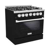 Hallman 36 In. Gas Range, Glossy Black with Chrome Trim - Bold Series, HBRG36CMGB