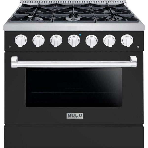 Hallman 36 In. Gas Range, Matte Graphite with Chrome Trim - Bold Series, HBRG36CMMG