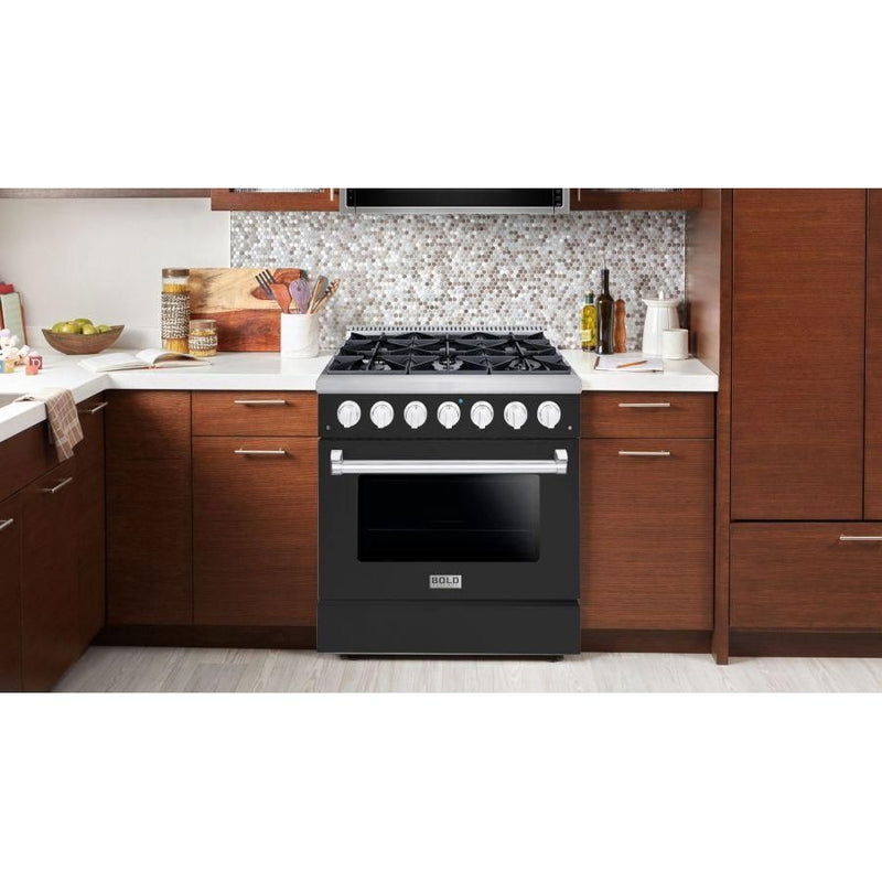 Hallman 36 In. Gas Range, Matte Graphite with Chrome Trim - Bold Series, HBRG36CMMG