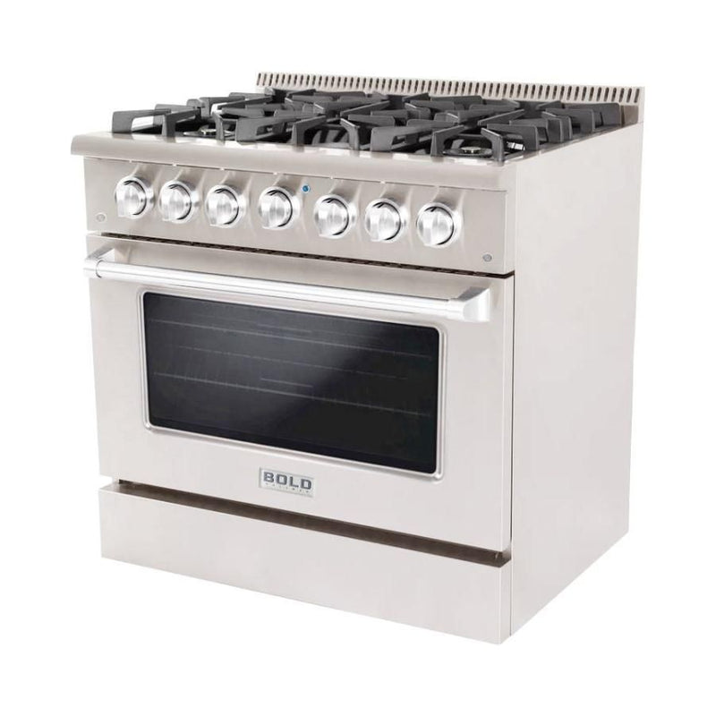 Hallman 36 In. Gas Range, Stainless Steel with Chrome Trim - Bold Series, HBRG36CMSS