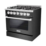 Hallman 36 In. Propane Gas Range, Black Titanium with Chrome Trim - Bold Series, HBRG36CMBT-LP