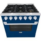 Hallman 36 In. Propane Gas Range, Blue with Chrome Trim - Bold Series, HBRG36CMBU-LP