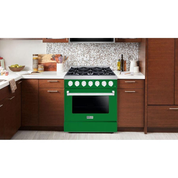 Hallman 36 In. Propane Gas Range, Emerald Green with Chrome Trim - Bold Series, HBRG36CMGN-LP