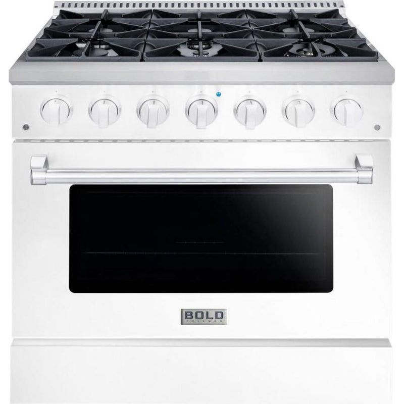 Hallman 36 In. Propane Gas Range, White with Chrome Trim - Bold Series, HBRG36CMWT-LP