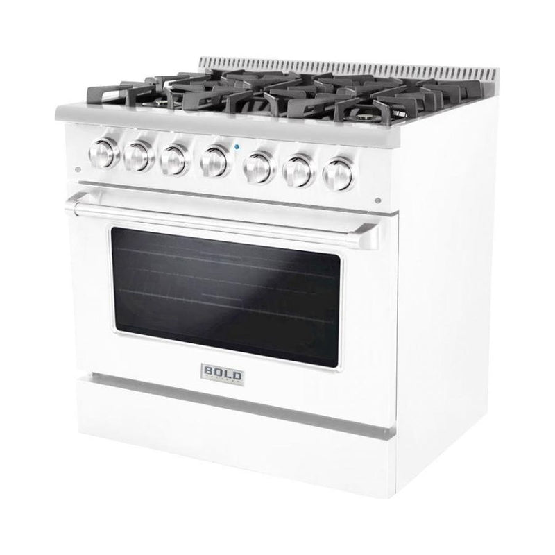 Hallman 36 In. Propane Gas Range, White with Chrome Trim - Bold Series, HBRG36CMWT-LP