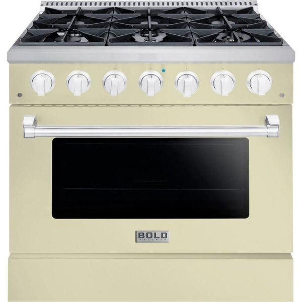 Hallman 36 In. Range with Gas Burners and Electric Oven, Antique White with Chrome Trim - Bold Series, HBRDF36CMAW