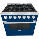 Hallman 36 In. Range with Gas Burners and Electric Oven, Blue with Chrome Trim - Bold Series, HBRDF36CMBU