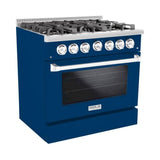 Hallman 36 In. Range with Gas Burners and Electric Oven, Blue with Chrome Trim - Bold Series, HBRDF36CMBU