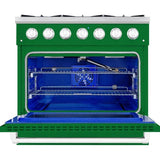 Hallman 36 In. Range with Gas Burners and Electric Oven, Emerald Green with Chrome Trim - Bold Series, HBRDF36CMGN