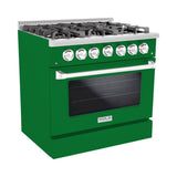 Hallman 36 In. Range with Propane Gas Burners and Electric Oven, Emerald Green with Chrome Trim - Bold Series, HBRDF36CMGN-LP