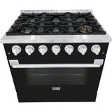 Hallman 36 In. Range with Propane Gas Burners and Electric Oven, Glossy Black with Chrome Trim - Bold Series, HBRDF36CMGB-LP