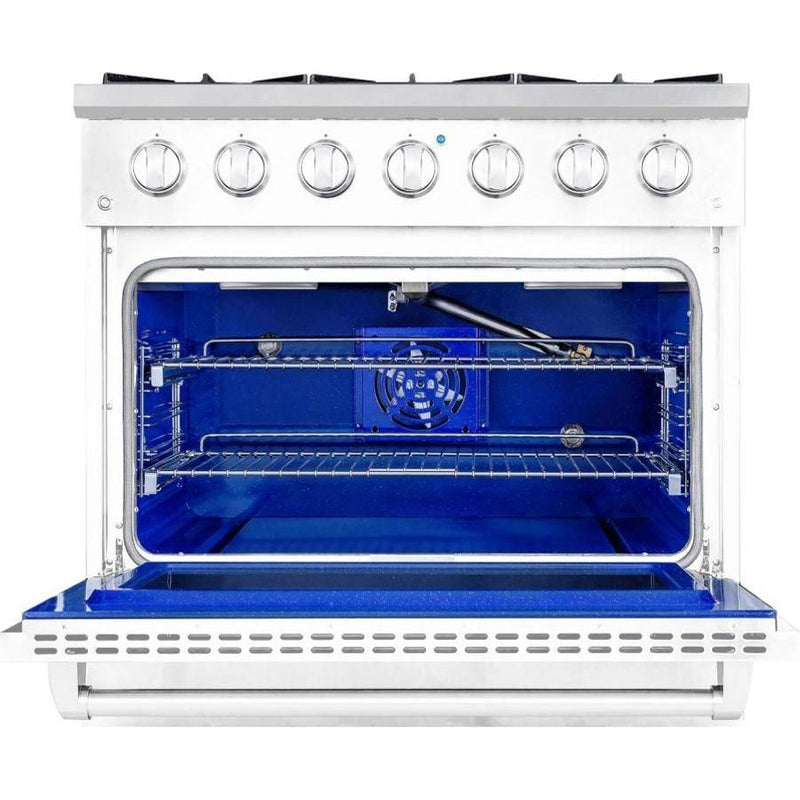 Hallman 36 In. Range with Propane Gas Burners and Electric Oven, White with Chrome Trim - Bold Series, HBRDF36CMWT-LP