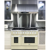 Hallman 48 In. Gas Range, Antique White with Chrome Trim - Bold Series, HBRG48CMAW