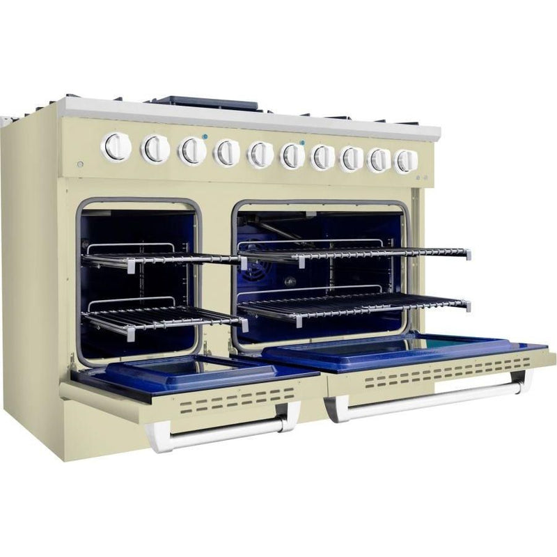 Hallman 48 In. Gas Range, Antique White with Chrome Trim - Bold Series, HBRG48CMAW