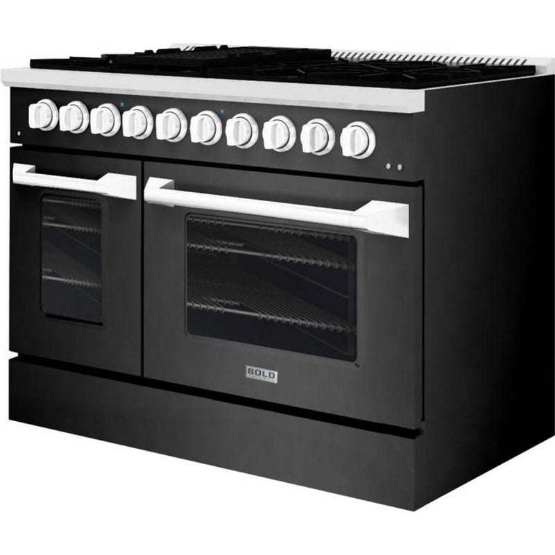 Hallman 48 In. Gas Range, Black Titanium with Chrome Trim - Bold Series, HBRG48CMBT