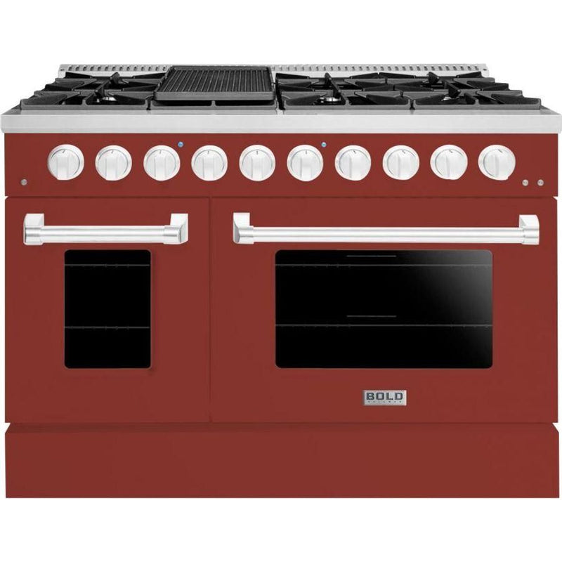 Hallman 48 In. Gas Range, Burgundy with Chrome Trim - Bold Series, HBRG48CMBG