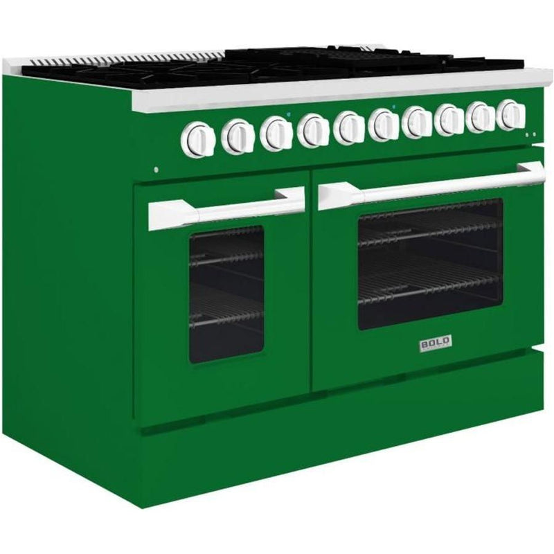 Hallman 48 In. Gas Range, Emerald Green with Chrome Trim - Bold Series, HBRG48CMGN