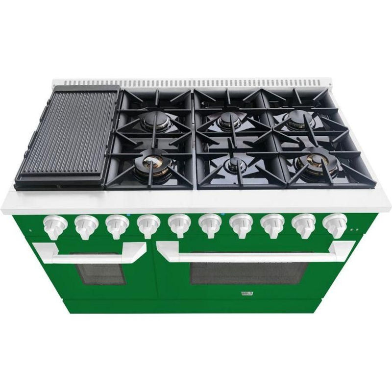 Hallman 48 In. Gas Range, Emerald Green with Chrome Trim - Bold Series, HBRG48CMGN