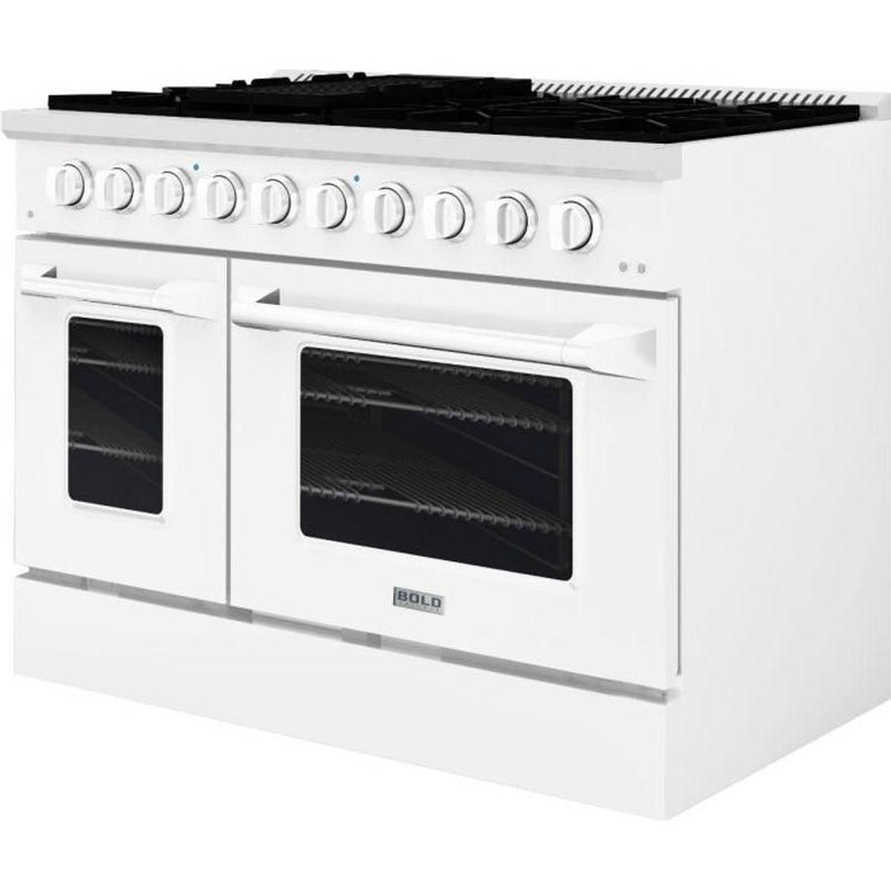 Hallman 48 In. Gas Range, White with Chrome Trim - Bold Series, HBRG48CMWT