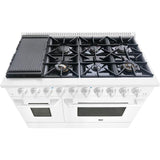 Hallman 48 In. Gas Range, White with Chrome Trim - Bold Series, HBRG48CMWT