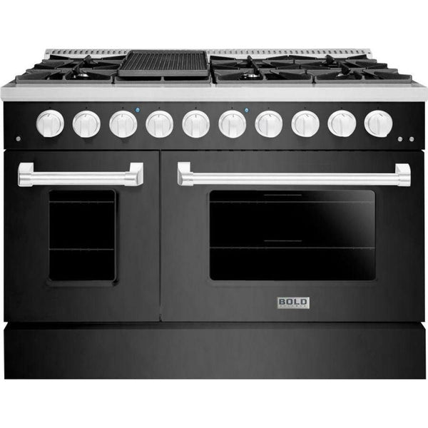 Hallman 48 In. Propane Gas Range, Black Titanium with Chrome Trim - Bold Series, HBRG48CMBT-LP