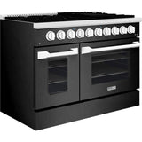 Hallman 48 In. Range with Gas Burners and Electric Oven, Black Titanium with Chrome Trim - Bold Series, HBRDF48CMBT