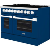 Hallman 48 In. Range with Gas Burners and Electric Oven, Blue with Chrome Trim - Bold Series, HBRDF48CMBU