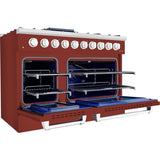 Hallman 48 In. Range with Gas Burners and Electric Oven, Burgundy with Chrome Trim - Bold Series, HBRDF48CMBG