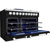 Hallman 48 In. Range with Gas Burners and Electric Oven, Glossy Black with Chrome Trim - Bold Series, HBRDF48CMGB