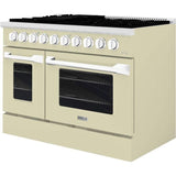 Hallman 48 In. Range with Propane Gas Burners and Electric Oven, Antique White with Chrome Trim - Bold Series, HBRDF48CMAW-LP