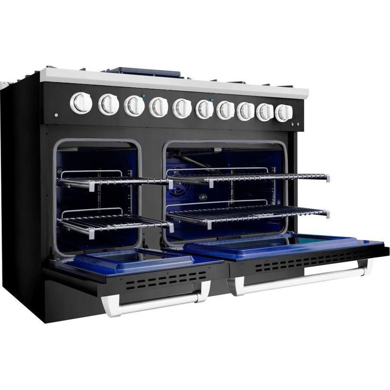 Hallman 48 In. Range with Propane Gas Burners and Electric Oven, Black Titanium with Chrome Trim - Bold Series, HBRDF48CMBT-LP