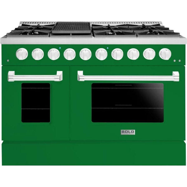 Hallman 48 In. Range with Propane Gas Burners and Electric Oven, Emerald Green with Chrome Trim - Bold Series, HBRDF48CMGN-LP