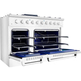 Hallman 48 In. Range with Propane Gas Burners and Electric Oven, White with Chrome Trim - Bold Series, HBRDF48CMWT-LP