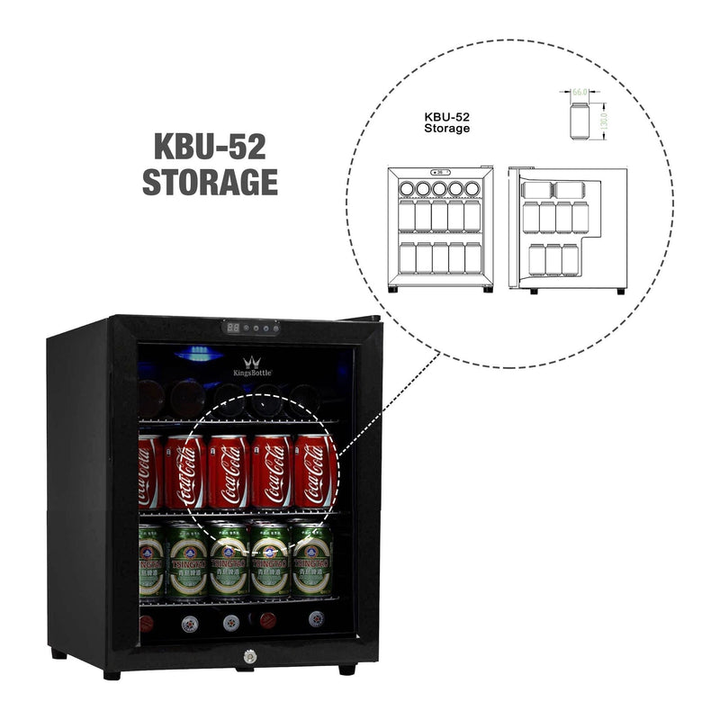 KingsBottle 18 Freestanding 45 Can Compressor Mini Bar Fridge with Blue LED Lighting