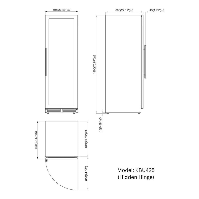 KingsBottle 24 Built-in Upright Wine & Beverage Cooler Combo with Borderless Black Glass Door