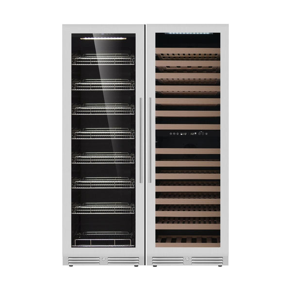 KingsBottle 24 Built-in Upright Wine & Beverage Cooler Combo with Borderless Black Glass Door