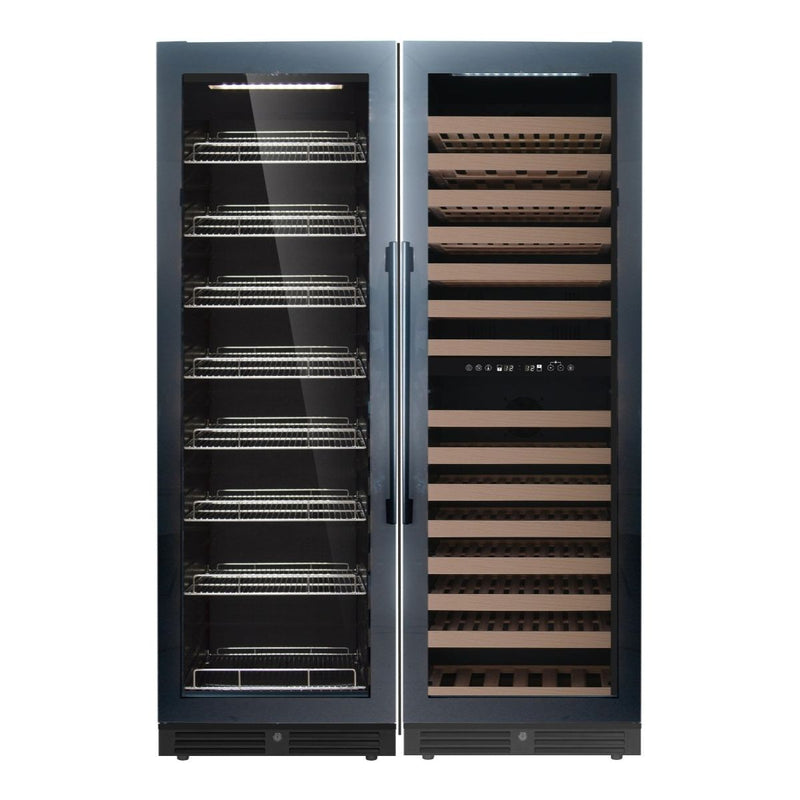 KingsBottle 24 Built-in Upright Wine & Beverage Cooler Combo with Borderless Black Glass Door