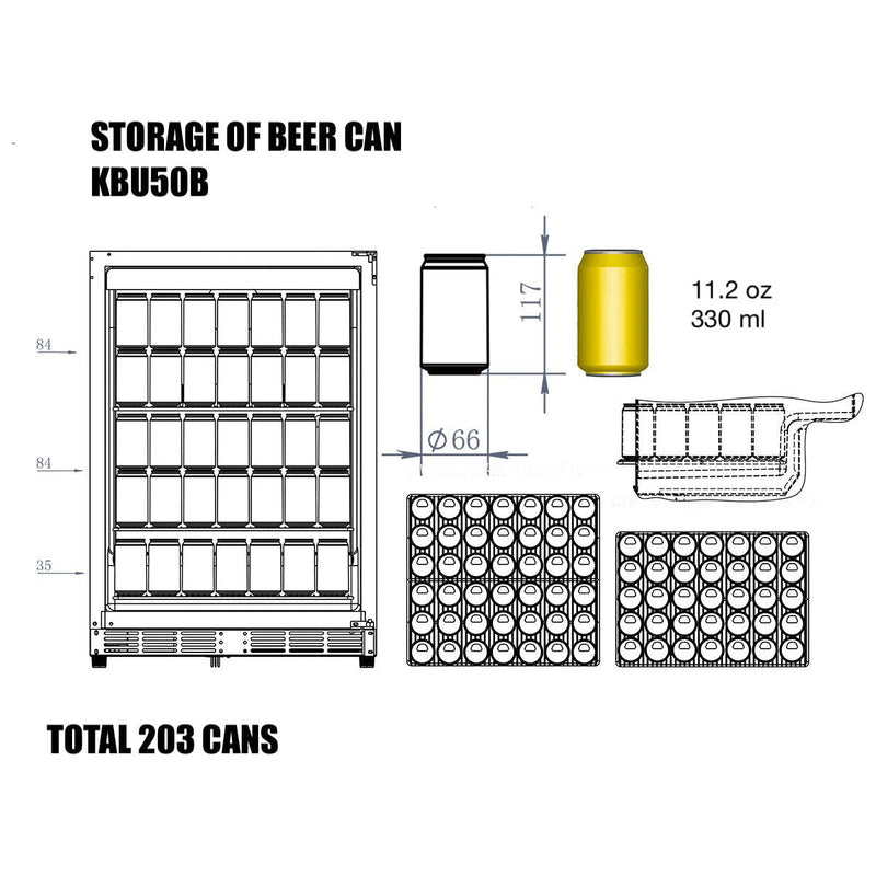 KingsBottle 24 Inch Built-In Beverage Cooler Fridge with Energy Efficient Compressor