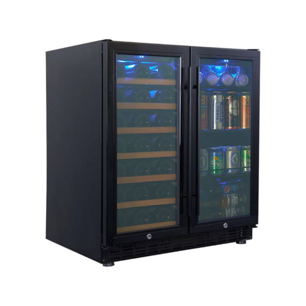 KingsBottle 30 Built-in Under Counter Wine & Beverage Refrigerator with UV Protection and Adjustable Temperature Range KBUSF66BW