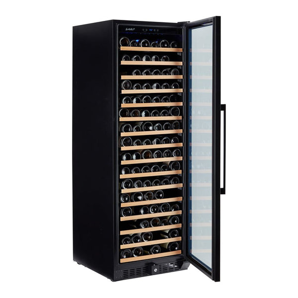 Smith & Hanks 166 Bottle Black Stainless Single Zone Built-In/Freestanding Wine Refrigerator with UV Protected Glass Door, Reversible Door Opening & Vibration Reduction System