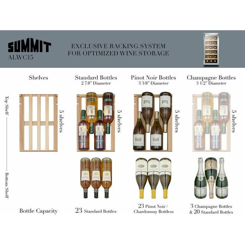 Summit 15 in. Wide, 23 Bottle Capacity Wine Cooler - ALWC15