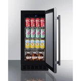 Summit 15 in. Wide Built-In All-Refrigerator with 1.72 cu. ft. Capacity, 3 Chrome Shelves, Right Hinge with Reversible Doors, with Door Lock, Frost Free Defrost ADA Compliant - ASDS1523