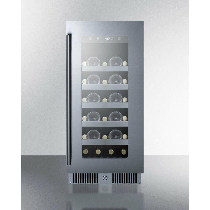 Summit 15 in. Wide Built-In Wine Cellar with 29 Bottle Capacity, Glass Door, With Lock, 5 Extension Wine Racks, Digital Control - CL155WC